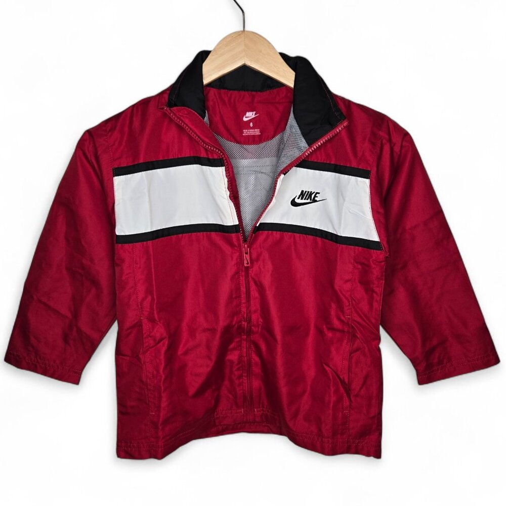 Nike Boy's Hooded Windbreaker Jacket Boys‎ Color Panel Red Mesh-Lined Sporty 6